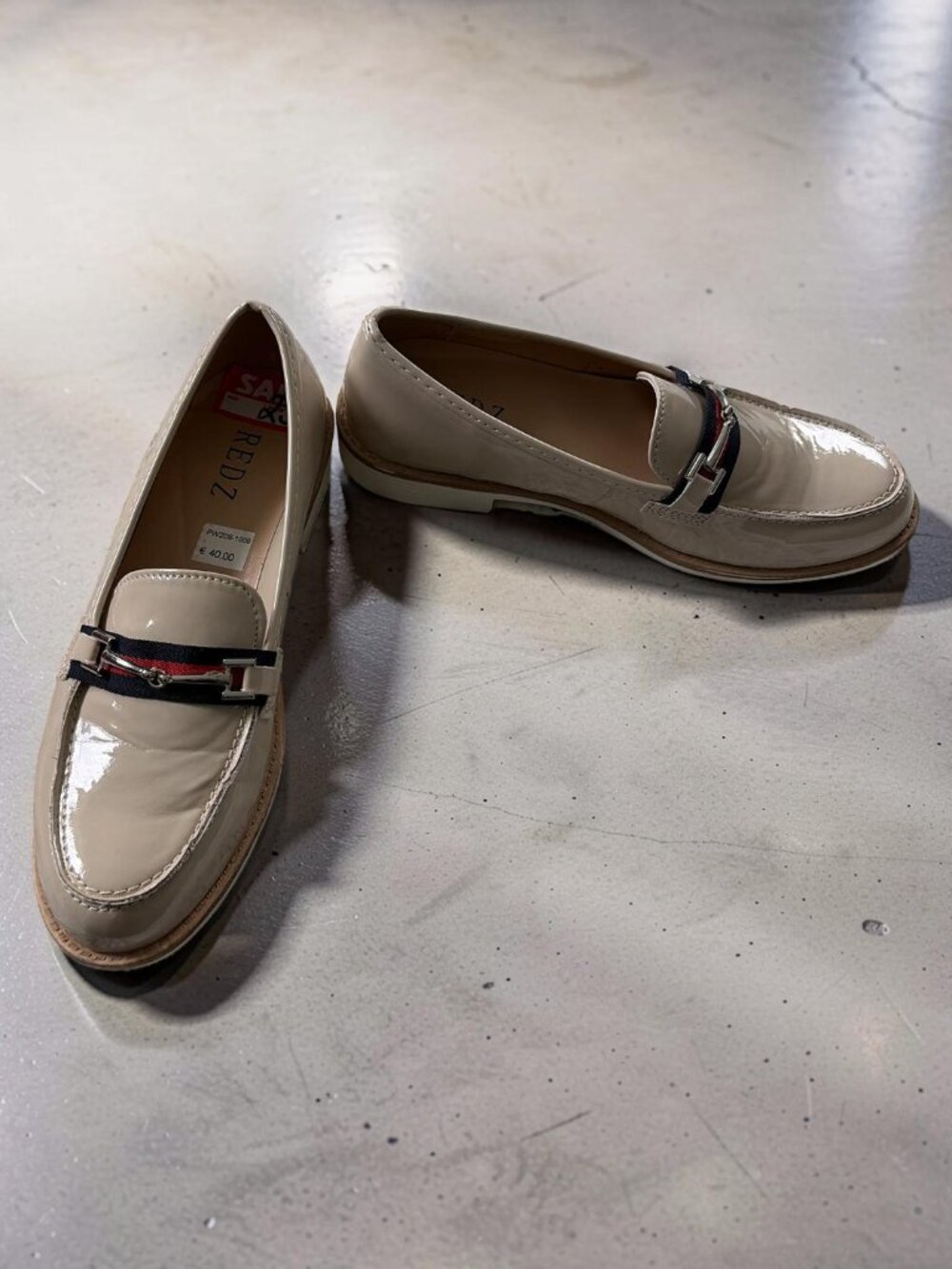 RedZ Tan Patent Leather Slip on Shoes with Buckles Women's 7.5